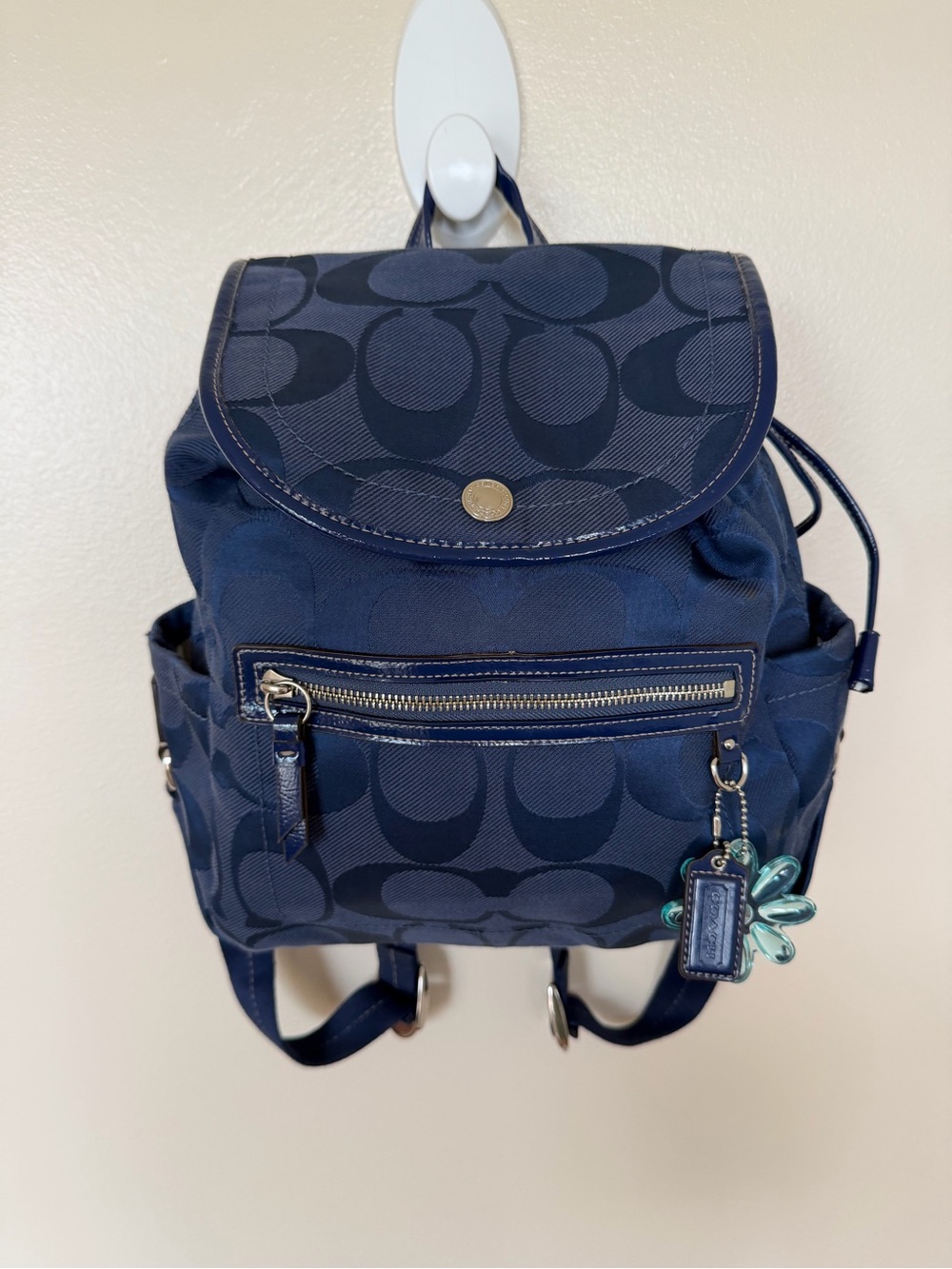 COACH Y2K Vintage Kyra Daisy Signature Backpack Navy Blue Nylon Jacquard Bag